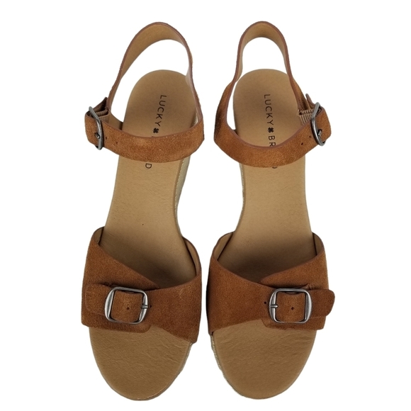 Lucky Brand Naveah Camel Brown Leather Platform Espadrille Women's Size 11 - Picture 5 of 9